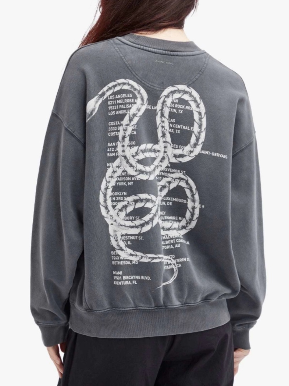 Anine Bing Women's Jaci Twisted Snake Sweatshirt in Washed Black